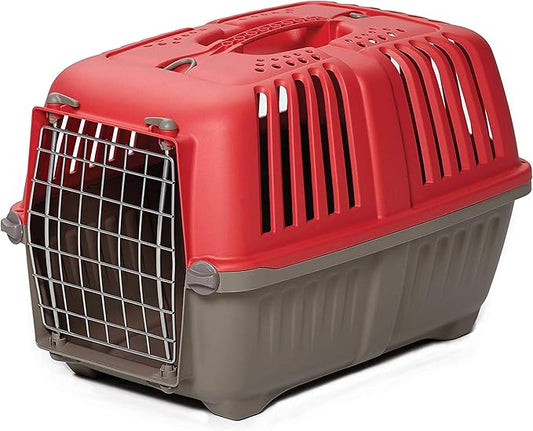 MidWest Homes for Pets Spree Travel Carrier - Hard-Sided Dog & Cat Carrier, Small Pet Travel Crate with Handle, Ventilated Design, Easy Assembly, 19-Inch, Red