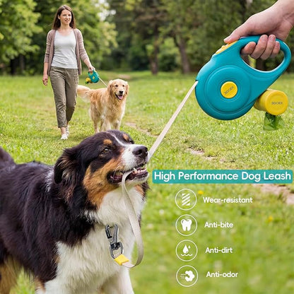 Retractable Dog Leash 16FT for Small & Medium Dogs, Sturdy Heavy-Duty Nylon Tape with Secure Locking Carabiner & Poop Bag Holder, Smooth One-Hand Control, Anti-Slip Handle, Tangle-Free Design (Green)