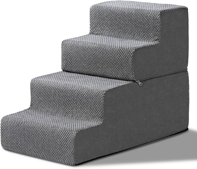 18.7''H Dog Stairs for Small Dogs,4-Step Dog Stairs Steps for High Bed, Pet Steps for Small Dogs and Cats, Non-Slip Removable Washable Cover Ramp for Indoor Outdoor Car SUV Couch Sofa,Grey