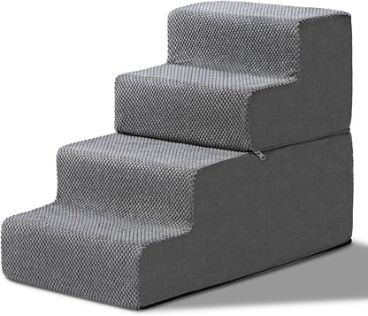 18.7''H Dog Stairs for Small Dogs,4-Step Dog Stairs Steps for High Bed, Pet Steps for Small Dogs and Cats, Non-Slip Removable Washable Cover Ramp for Indoor Outdoor Car SUV Couch Sofa,Grey