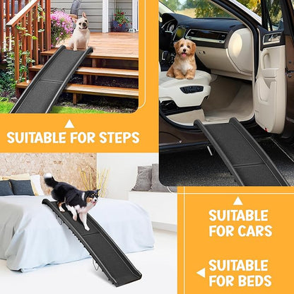 ZENY Portable Folding Dog Ramps for SUV, Truck, Car Ramp Stairs Step Ladder for Pet, Non-Slip Pet Ramp with Raised Siderails