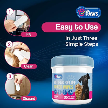 Dog Ear Cleaner Finger Wipes - Ear Finger Wipe for Dog Ear Infection Treatment, Easy to Use Cat Ear Cleaner, Eliminates Odor, Dog Ear Cleaning Solution, Dog Ear Wipes (Oatmeal)