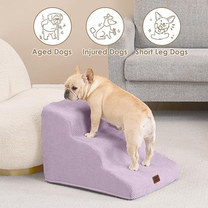 EHEYCIGA Curved Dog Stairs Ramp for Small Dogs 15.7" H, 3-Step Dog Steps for Couch Sofa and Chair, Pet Stairs for Cats, Non-Slip Balanced Pet Steps Indoor, Lilac