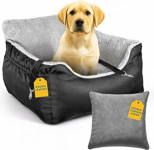 JOTADE Dog Car Seat for Small & Medium Dogs – Washable & Reversible Pet Travel Booster Seat, Double Safety Leashes, Anti-Slip Design, Extra Cushion Cover, Easy Install Puppy Car seat up to 35 lbs