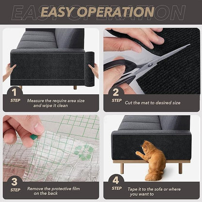 78.7"X15.8" Cat Scratching Mat, Self-Adhesive Cats Carpet, DIY Scratch Furniture Protector for Couch, Sofa, Wall & Doors, Durable Cat Scratch Guards Couch Cats Scratcher from Claw (Black)