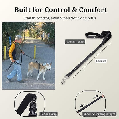 6-8FT Hands Free Dog Leash - Adjustable Waist & Crossbody Belt, Tangle-Free, Reflective Urban Leash for City Walks, Jogging & Daily Use (Black)