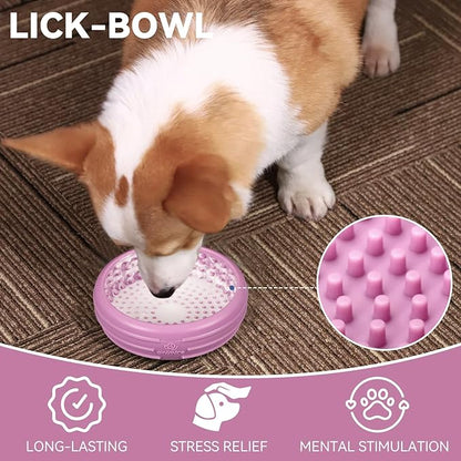 Dog Lick Bowl, Animire Freeze Lick Mat for Dogs, Non-Slip Slow Feeder Licking Bowl Enrichment Treat for Distraction Anxiety Relief, Food Grade Silicone, Dishwasher Safe(Pastel Purple,L)