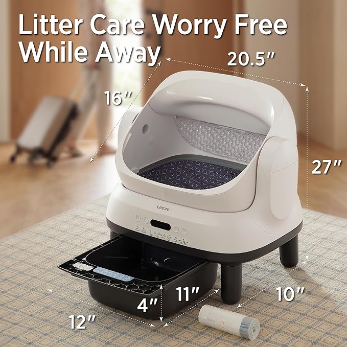 Lesure Self Cleaning Litter Box - Open-Top Automatic Cat Litter Box with APP Control & Anti-Pinch Sensor, for Large Cats, Odor Control, Includes 2 Sifters & 1 Roll Waste Bags