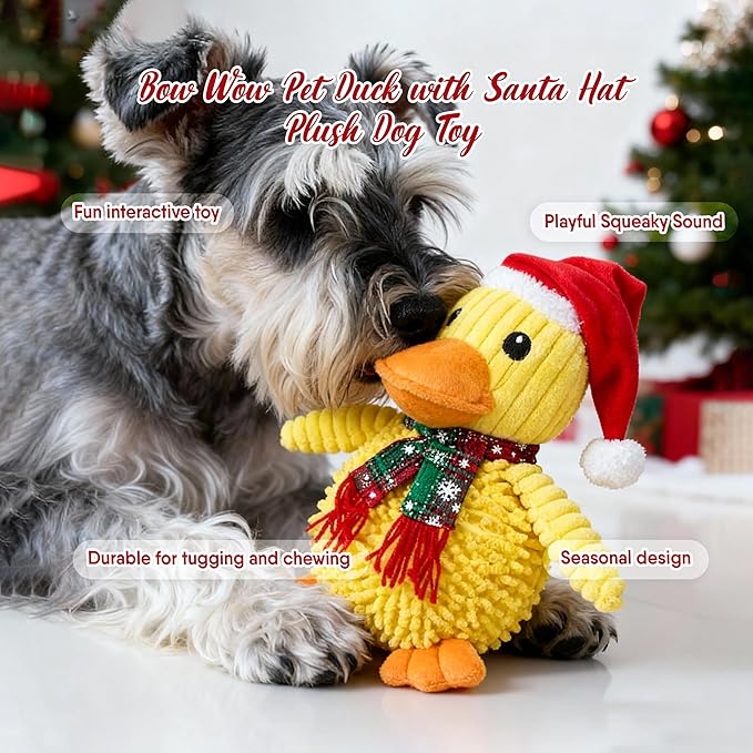 Bow Wow Pet Duck with Santa Hat Plush Dog Toy