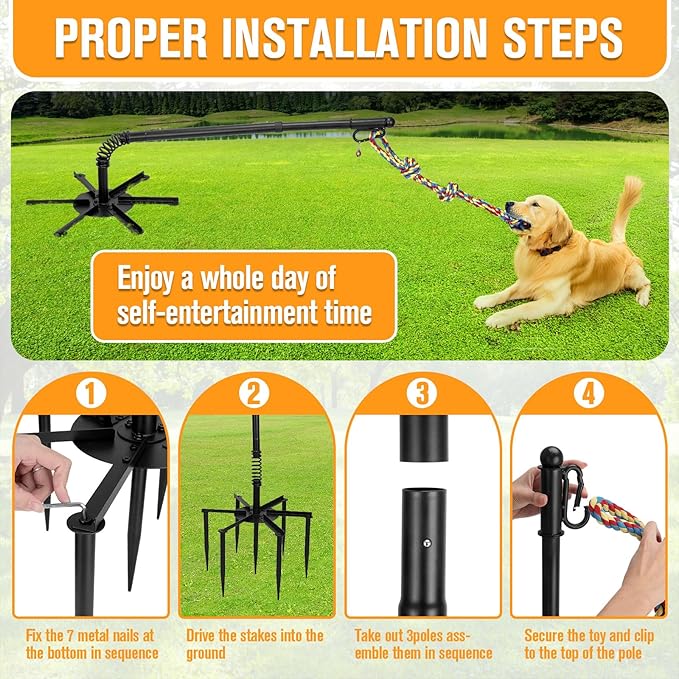 Tether Tug Outdoor Dog Toy, Outdoor Interactive Dog Tug for for Large Medium Small Dogs, Interactive Tether Rope Tug of War Game with 2 Ropes and Bell for Exercise and Play in Yard or Park