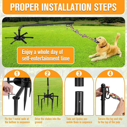 Tether Tug Outdoor Dog Toy, Outdoor Interactive Dog Tug for for Large Medium Small Dogs, Interactive Tether Rope Tug of War Game with 2 Ropes and Bell for Exercise and Play in Yard or Park
