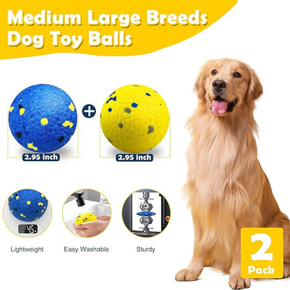 2 Pack Dog Balls Indestructible Tennis for Dogs Durable Bouncy Dog Toy for Aggressive Chewers Interactive Dog Toys for Water Toy Fetch Balls (Yellow,Blue)