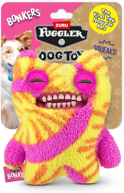 Bonkers Fuggler Old Tooth Squeaky & Plush Dog Toy, Tie Dye for Playtime, 8 inches