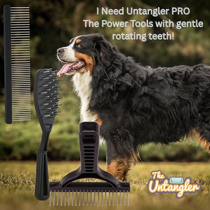 Professional Comb with Long 1" Silky Smooth Rotating Teeth for Large Breeds (Mat Black 7.5")