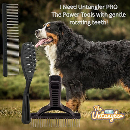 Professional Comb with Long 1" Silky Smooth Rotating Teeth for Large Breeds (Mat Black 7.5")