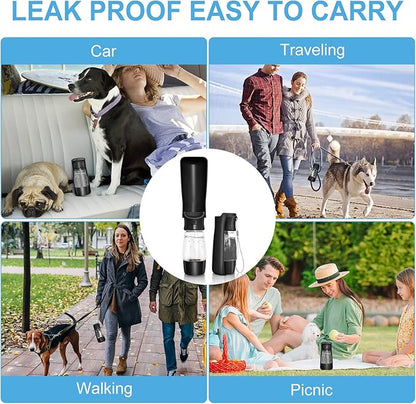 Dog Water Bottle with Food Container, Collapsible Portable Dog Water Dispenser Leak Proof Puppy Drinking Cup, Dog Travel Water Bowls Accessories for Pet Outdoor Walking Hiking (Black)