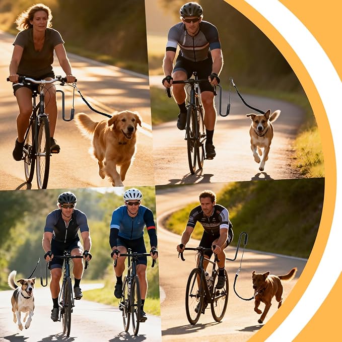Dog Bike Leash, Hands Free Dogs Bike Attachment, Bike Riding Dog Hands Leash for Exerciser Training, Jogging, Cycling and Outdoor, Reflective Design & Shock Absorbing Elastic Rope