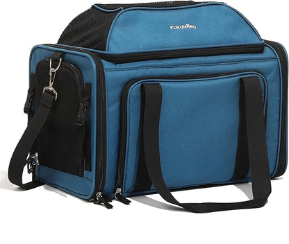 FUKUMARU Cat Carrier, 18x11x11 Expandable Soft Cat Travel Carrier, Ventilate Airline Approved Dog Carrier, Durable Small Dog Carrier with Anti-Scratch Mesh, Escape-Proof Pet Carrier for Cat, Blue