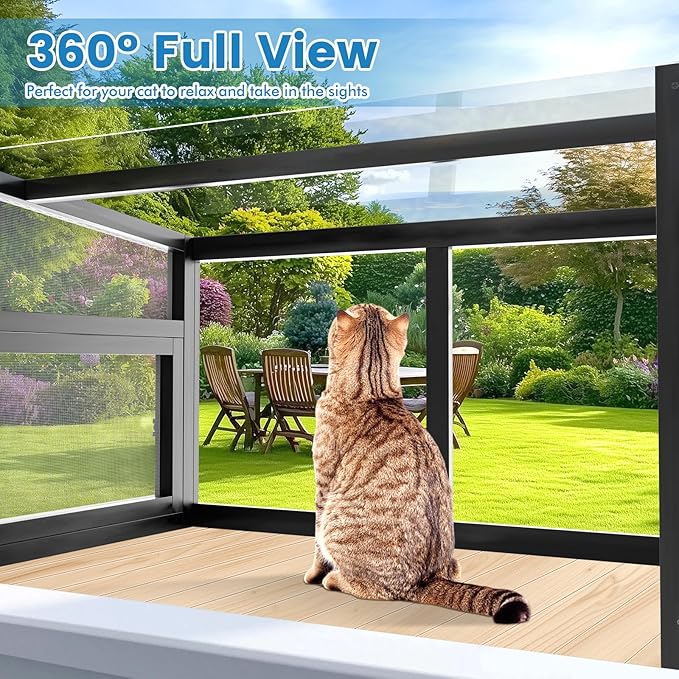 Cat Window Box Catio Outdoor Cat Enclosure Perch with Bug Proof Wire Mesh Window Catio Side Door for Cats Sunbathing, Napping, Overlooking