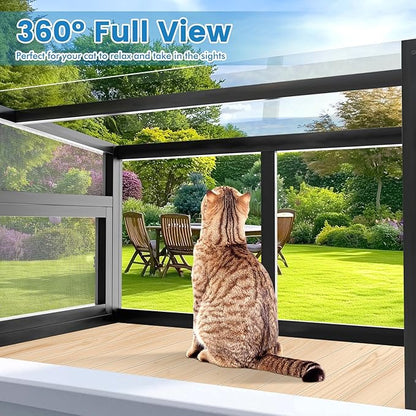 Cat Window Box Catio Outdoor Cat Enclosure Perch with Bug Proof Wire Mesh Window Catio Side Door for Cats Sunbathing, Napping, Overlooking