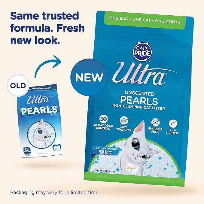 Ultra Pearls Premium Cat Litter - 99.9% Dust Free, Low Tracking, Soft on Paws, Fragrance Free - 15 Lbs. Total (3pk of 5 Lbs.)