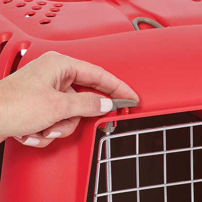 MidWest Homes for Pets Spree Travel Carrier - Hard-Sided Dog & Cat Carrier, Small Pet Travel Crate with Handle, Ventilated Design, Easy Assembly, 19-Inch, Red