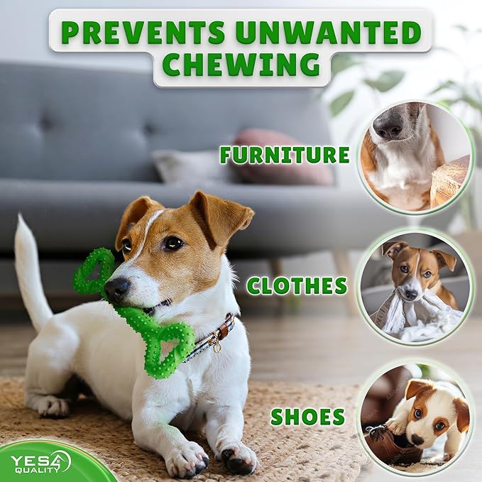 YES4QUALITY Dog Chew Toy - Durable Chew Bone for Medium & Large Dogs - 13", Green - Tough Rubber Tug-of-War Bone Pet Toy for Aggressive Chewers - Bumpy Design for Puppy Teething