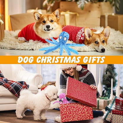 2 Pcs Octopus Dog Toys, No Stuffing Squeaky Dog Toys Chew Toys for Dogs Puppy Toys Indestructible Dog Toy for Small & Medium & Large Dogs (Blue,Purple)