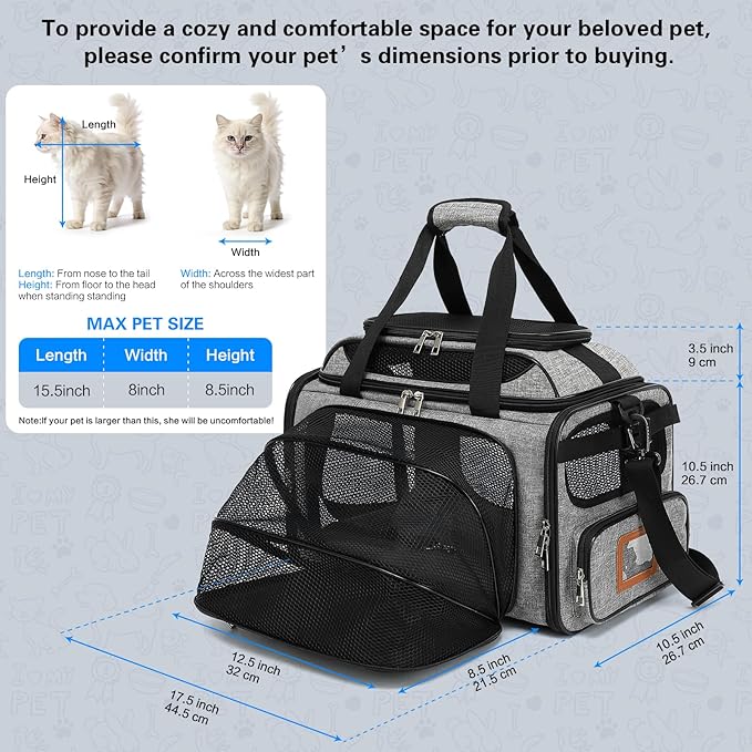 18x11x11 Small Cat/Dog/Pet Carrier – Airline Approved, Collapsible with Expandable Top and Sides. Soft-Sided Travel Puppy Carry Bag, Small Animal Rabbit Kennel Carrying Case, Kitten Mesh Cage
