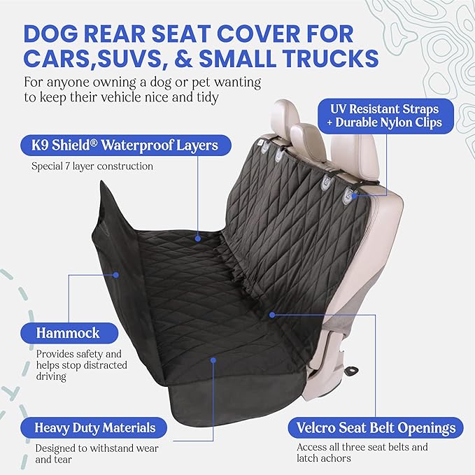4Knines Dog Backseat Cover with Hammock for Cars, SUVs, and Trucks – Waterproof Layers, Nonslip Seat Protector, Durable Nylon Clips, K9 Shield with Heavy Duty Thread, (Regular, Tan)