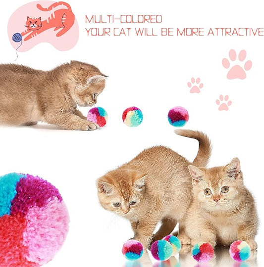 TIESOME Rainbow Cat Toy Kit - 20PCS Soft Pom Pom Balls for Indoor Cat Play & Exercise