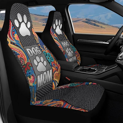Dog Mom Paw Car Seat Covers Front Seats Boho Flower Waterproof Front Seat Covers Auto Interior Decor Bucket Seat Covers Suitable for Cars, SUV and Trucks