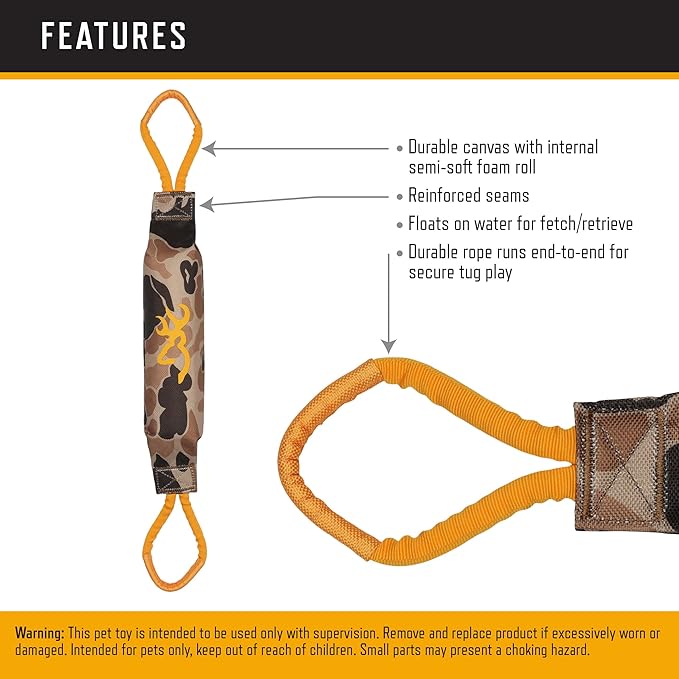 Browning Pet Training Tools, Durable Dog Toys for Tug and Fetch, Canvas Bumper (Vintage Camo), One Size