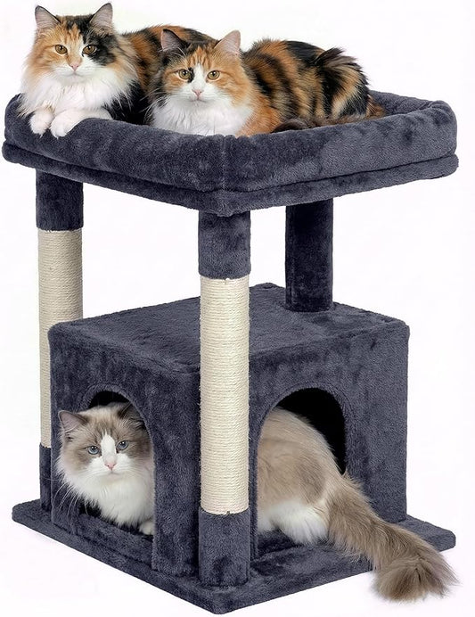Cat Tree for Large Cat, 19 * 15.8in Large Perch Bed for Adult Cats, 23.6in Cat Tower with Scrathing Post, Cat Condo with 2-Door for Indoor Cats, Dark Gray