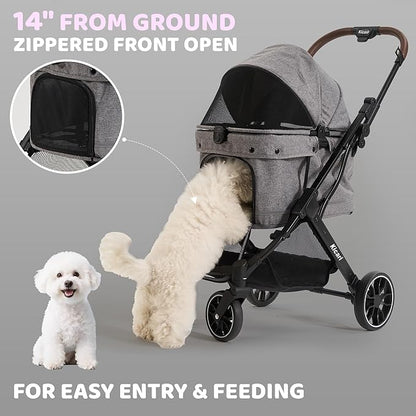 All-Terrain Dog Stroller for Small to Medium Dogs, Pet Stroller for Dogs & Cats Outdoor Walks, One-Hand Easy Fold, Double-Layer Anti-UV & Waterproof Canopy & Breathable Mesh, Charcoal Gray