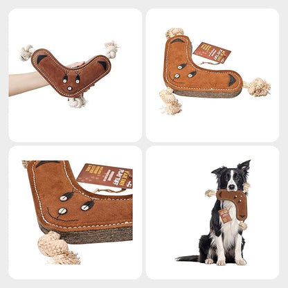 Boomerang Leather Chew Toy for Dogs - Extra Thick Wool, Stitched & Real Leather Dog Toy for Small, Medium & Large Dogs - Durable & Safe Chew Toys for Puppies