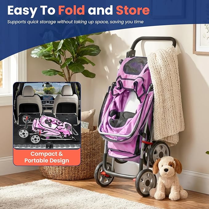 BestPet 4 Wheels Pet Stroller Cat Dog Cage Stroller Travel Folding Carrier 04T