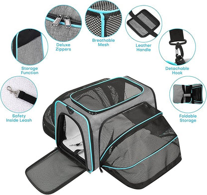 Premium Pet Carrier – Dog & Cat Travel Bag, Airline Approved, Soft-Sided Design for Small to Large Pets, TSA Compliant, Expandable & Collapsible (Gray)