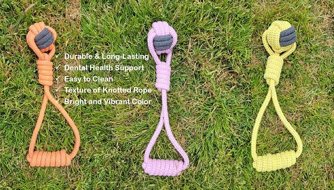ALLUM Dog Rope Toys with Knotted Ball and Handle - Interactive and Stimulating Dog Toys & Puppy Toys - Dog Toys for Boredom - Ball on Rope (Pink)