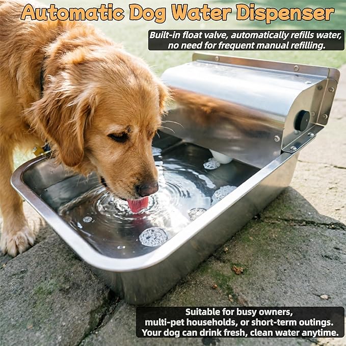 Large Automatic Dog Water Dispenser Stainless Steel Outdoor Dog Water Bowl Self-Filling Dog Bowl, Suitable for Livestock, Dogs, Cats, and Chickens, 3 Gallons