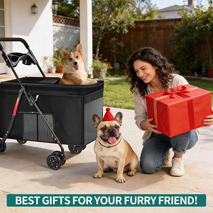 Medium Dog Stroller for Large Dogs, Pet Stroller for Medium Dogs Up to 100lbs, All-Terrain with Handle & Canopy, Storage Organizer, Waterproof Oxford Fiber Black