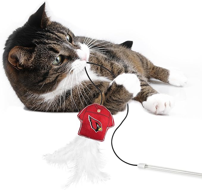 NFL Arizona Cardinals Team Jersey Wand with CAT NIP, Cat Toy Jersey Shaped Plush Teaser Toy for Cats & Kittens - Interactive Pet Toy for Play & Exercise