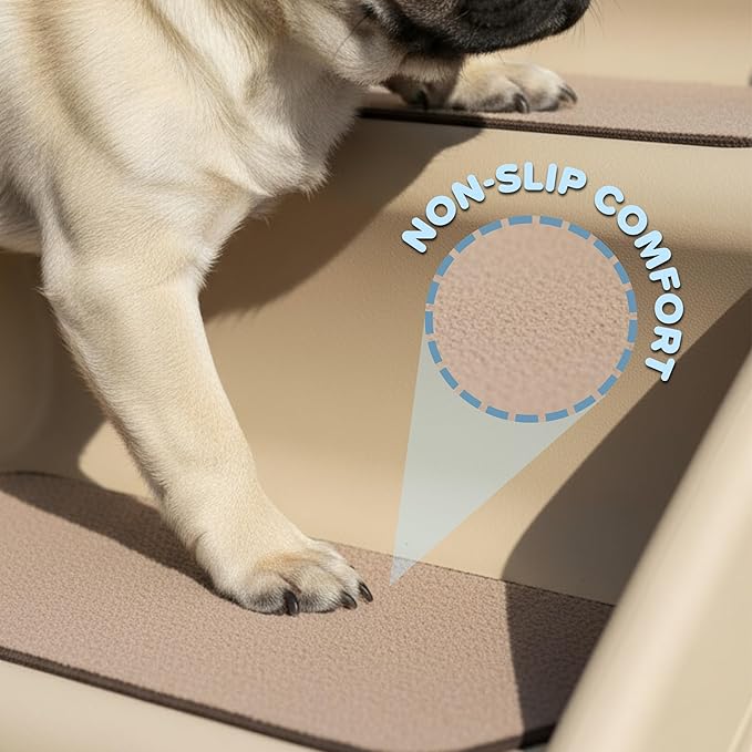 Pet Stairs - Home and Vehicle Foldable Nonslip Dog Steps with 4-Step Design - For Puppies, Kittens, and Other Small Pets by PETMAKER (Tan)