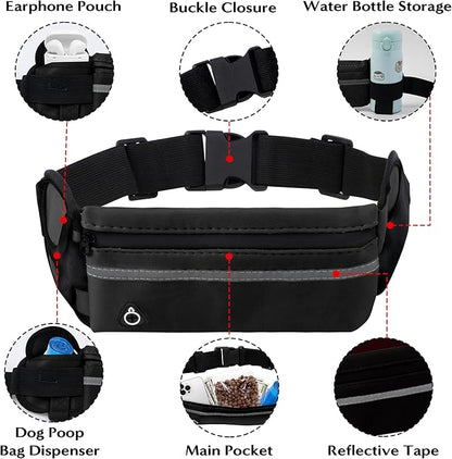 Hands Free Dog Leash - Waist Running Leashes with Zipper Pouch, Adjustable Reflective Waist Belt, Dualc Handle Retractable Bungee for Small Medium Large Dogs Walking Jogging (Black 4.1-7.2ft)