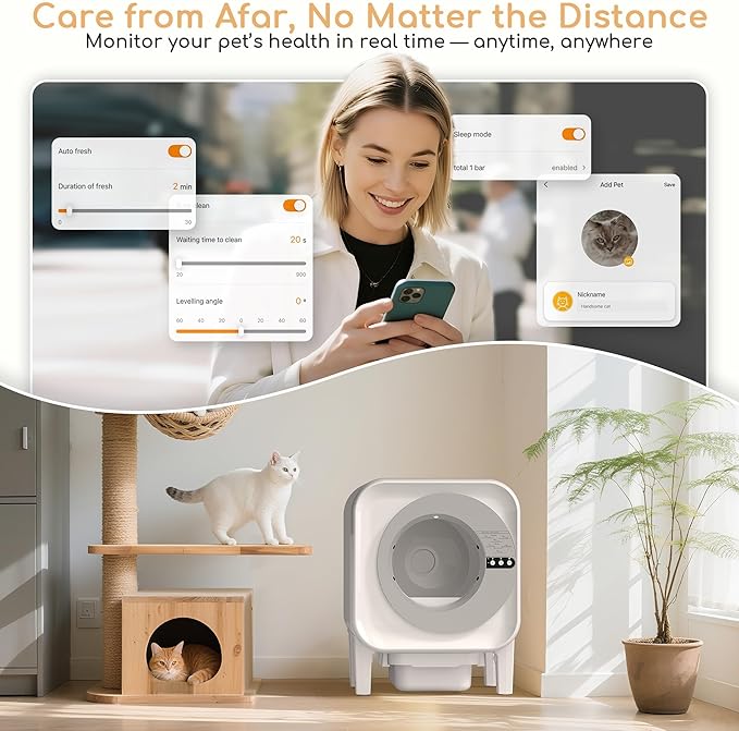 Self Cleaning Litter Box, Automatic Litter Box Self Cleaning with APP Control Dynamic Monitoring,75L Capacity Dual Sensor Safety Protection, Odor Control System