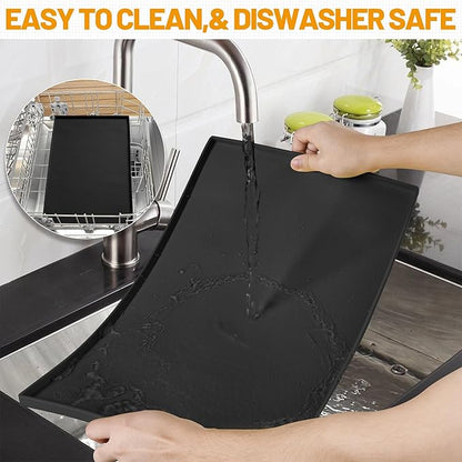 Hubulk Dog Feeding Mat,100% Waterproof Food Grade Silicone Pet Food and Water Bowl Placemat,Dishwasher, High Raised Edge to Prevent Spills,Nonslip Tray to Stop Messes on Floor（28"x18"x0.8", Black）