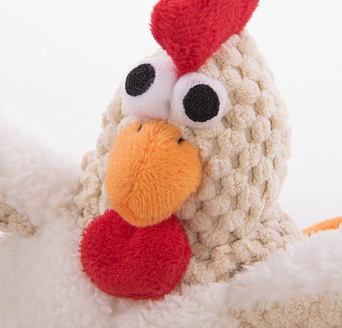 goDog Checkers Fat Rooster Squeaky Plush Dog Toy, Chew Guard Technology - White, Small