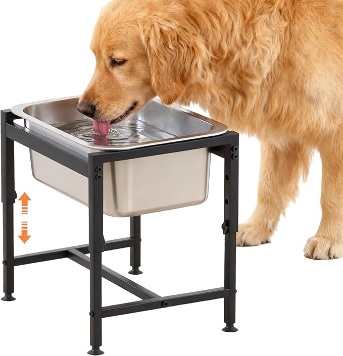 2.5 Gallon Elevated Dog Water Bowl for Large Breeds, 16.4" Height Adjustable Dog Water Bowl Dispenser with Solid Metal Base Eases Joint Strain, Anti-Tip Design and Simple to Clean, Indoor and Outdoor