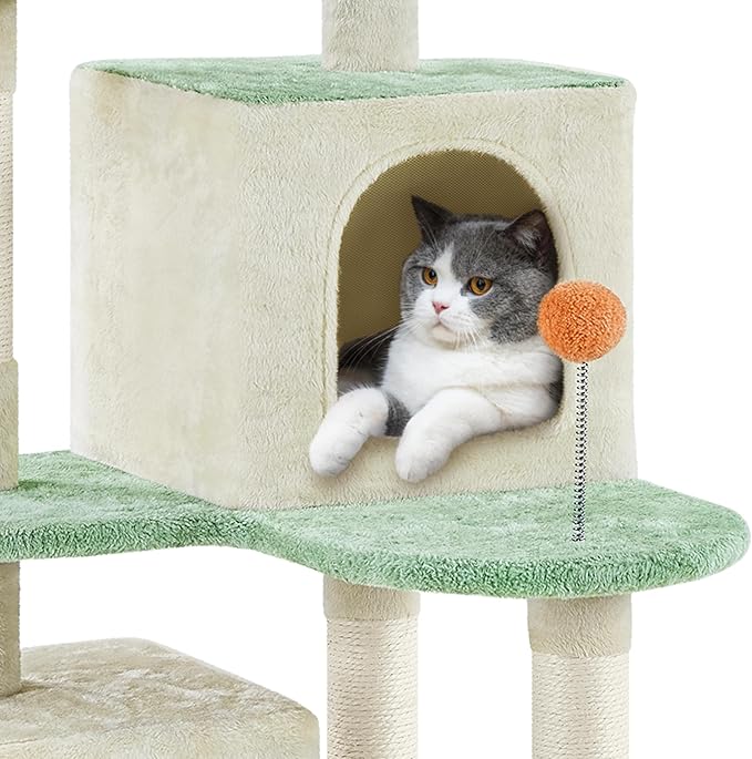 Yaheetech 57.5in Cat Tree Tower, Multi-Functional Activity Center w/Cat Paw-Shaped Platform, Scratching Posts, 2 Condos and Dangling Balls for Indoor Cats to Relax