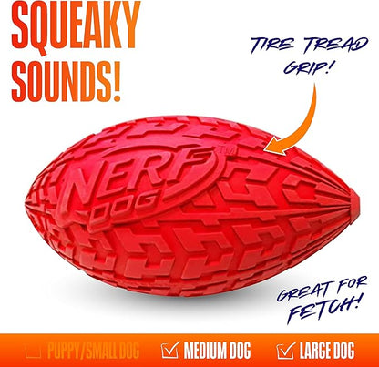 Nerf Dog Tire Football Dog Toy with Interactive Squeaker, Lightweight, Durable and Water Resistant, 6 Inch Diameter for Medium/Large Breeds, Single Unit, Red (Pack of 2)